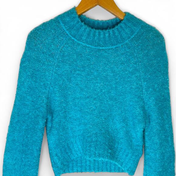 Urban Outfitters Women's NWT UO Avril Cropped Mock Neck Sweater Size M Teal Blue - Picture 3 of 11